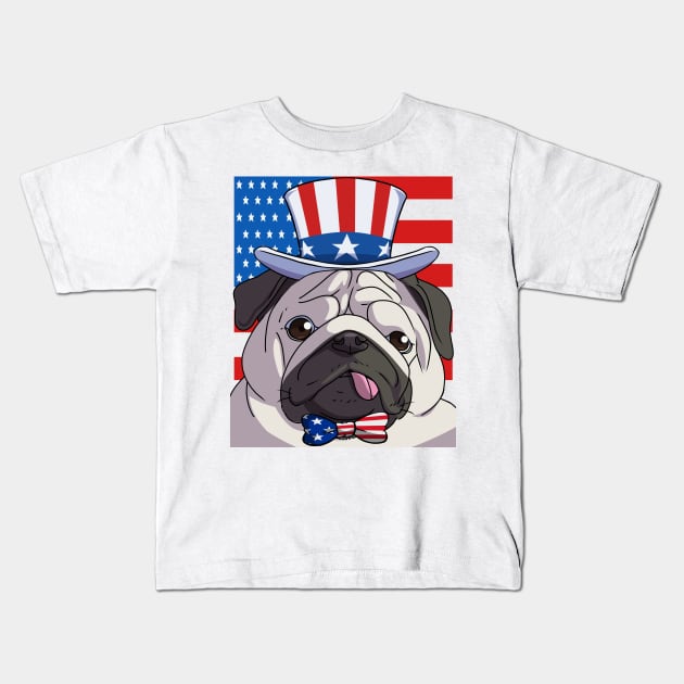 Pug 4th Of July American Flag Kids T-Shirt by Noseking